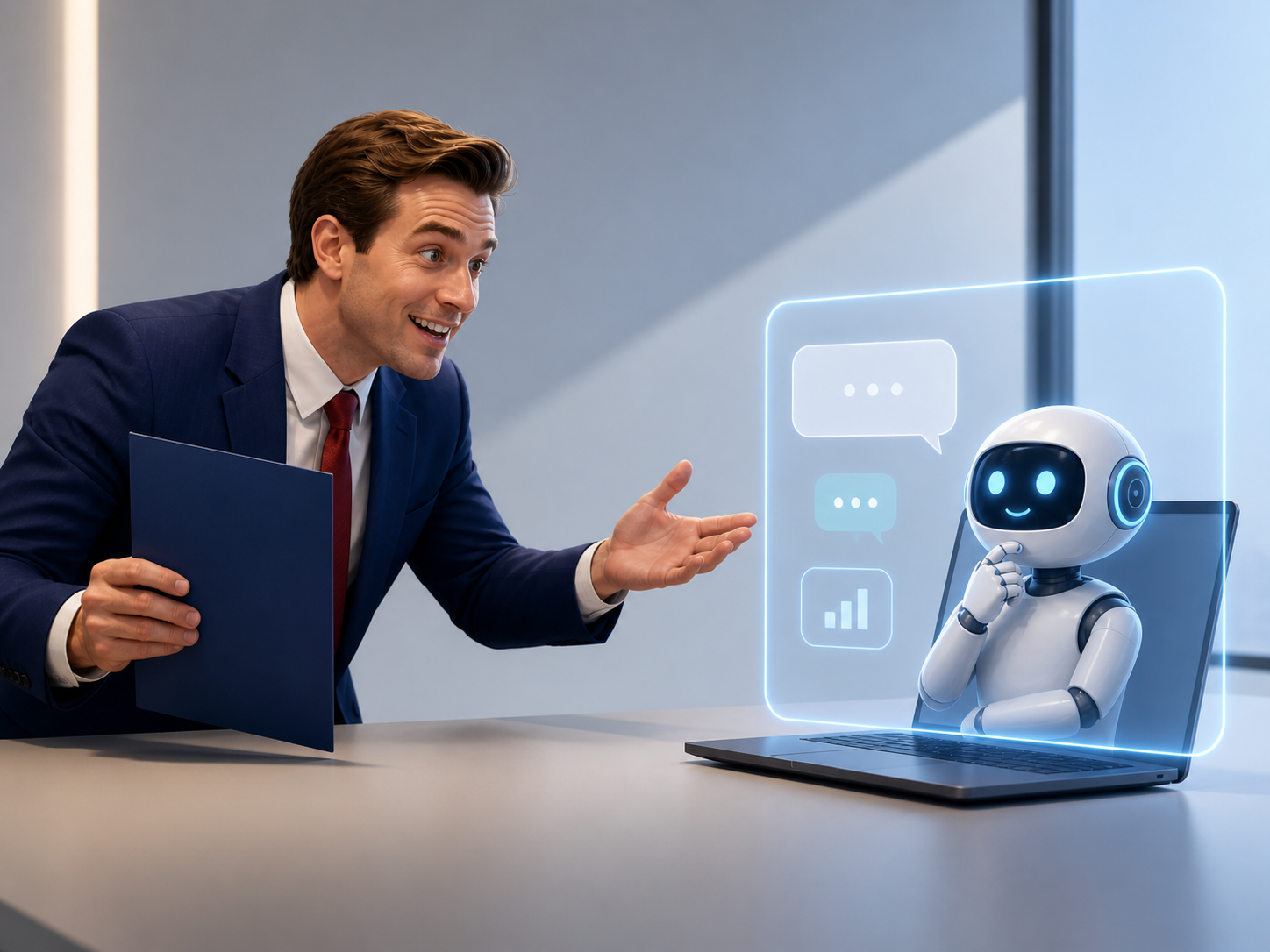 Person persuading an AI chatbot on a glowing screen